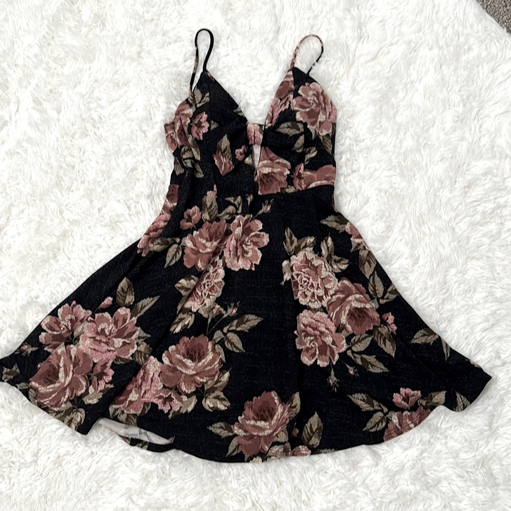 Black floral mini dress